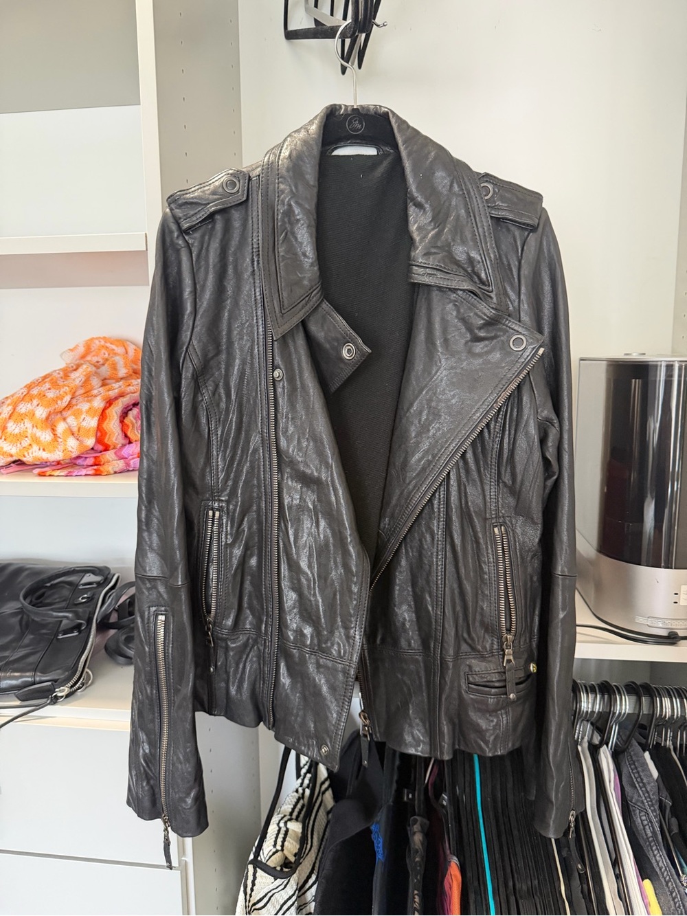 Women's Black Leather Asymmetrical Moto Jacket